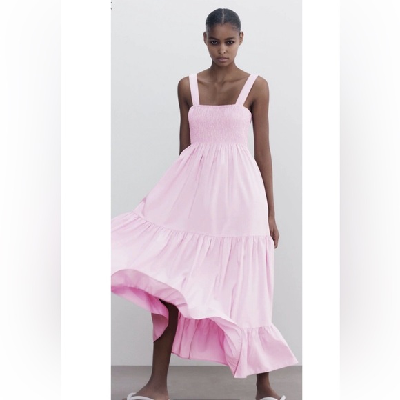 Zara Dresses & Skirts - Zara Light Pink Tiered Smocked Maxi Dress